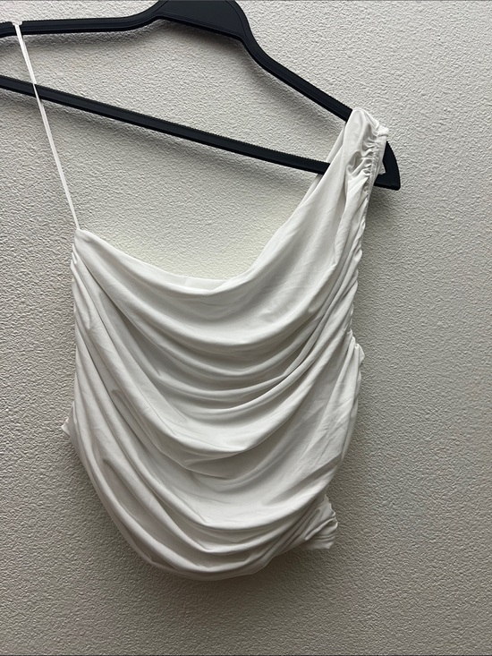 Express Tops - Express body contour White Draped One-Shoulder Top